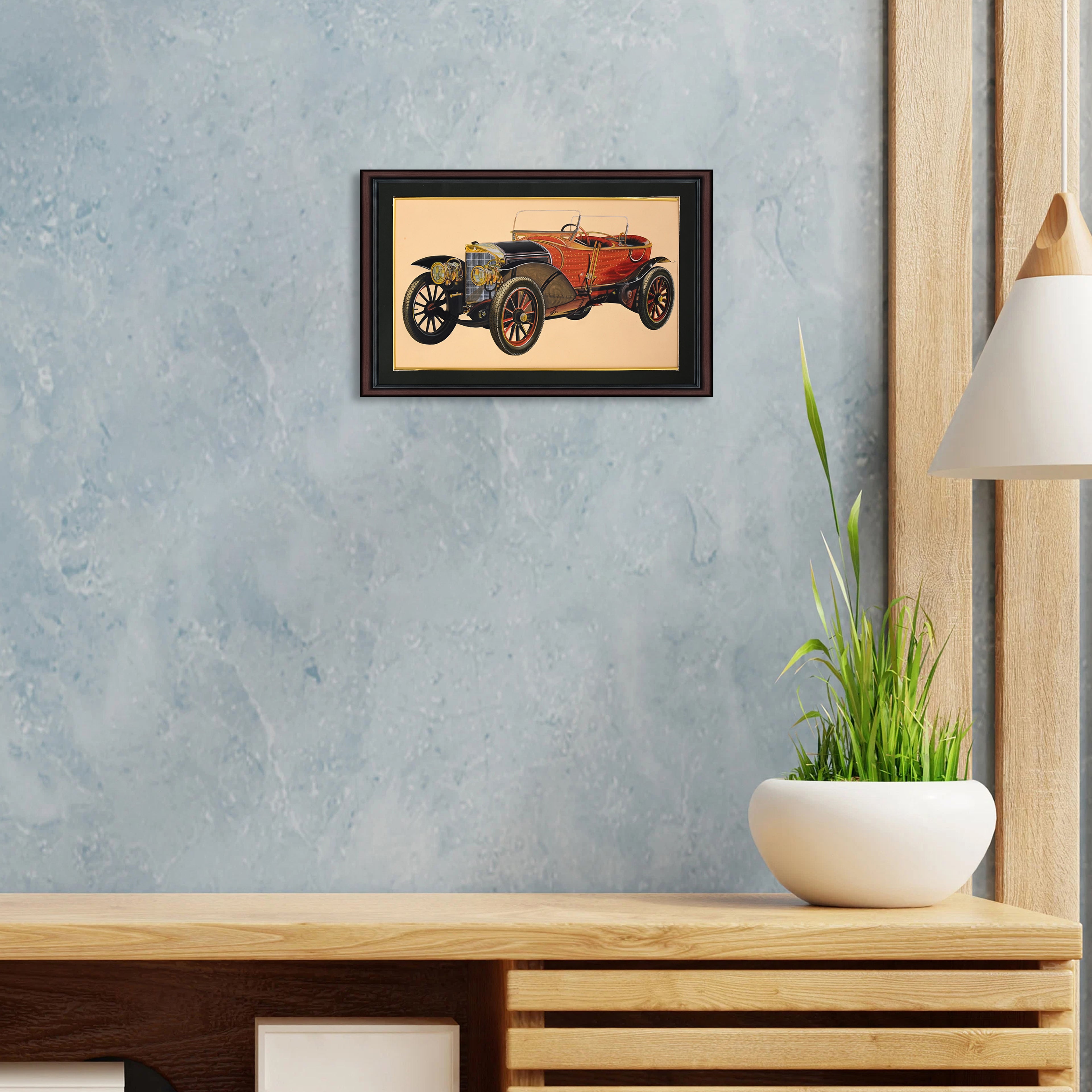 Vintage Touring Car — Indian Miniature on Paper (15×9 in)