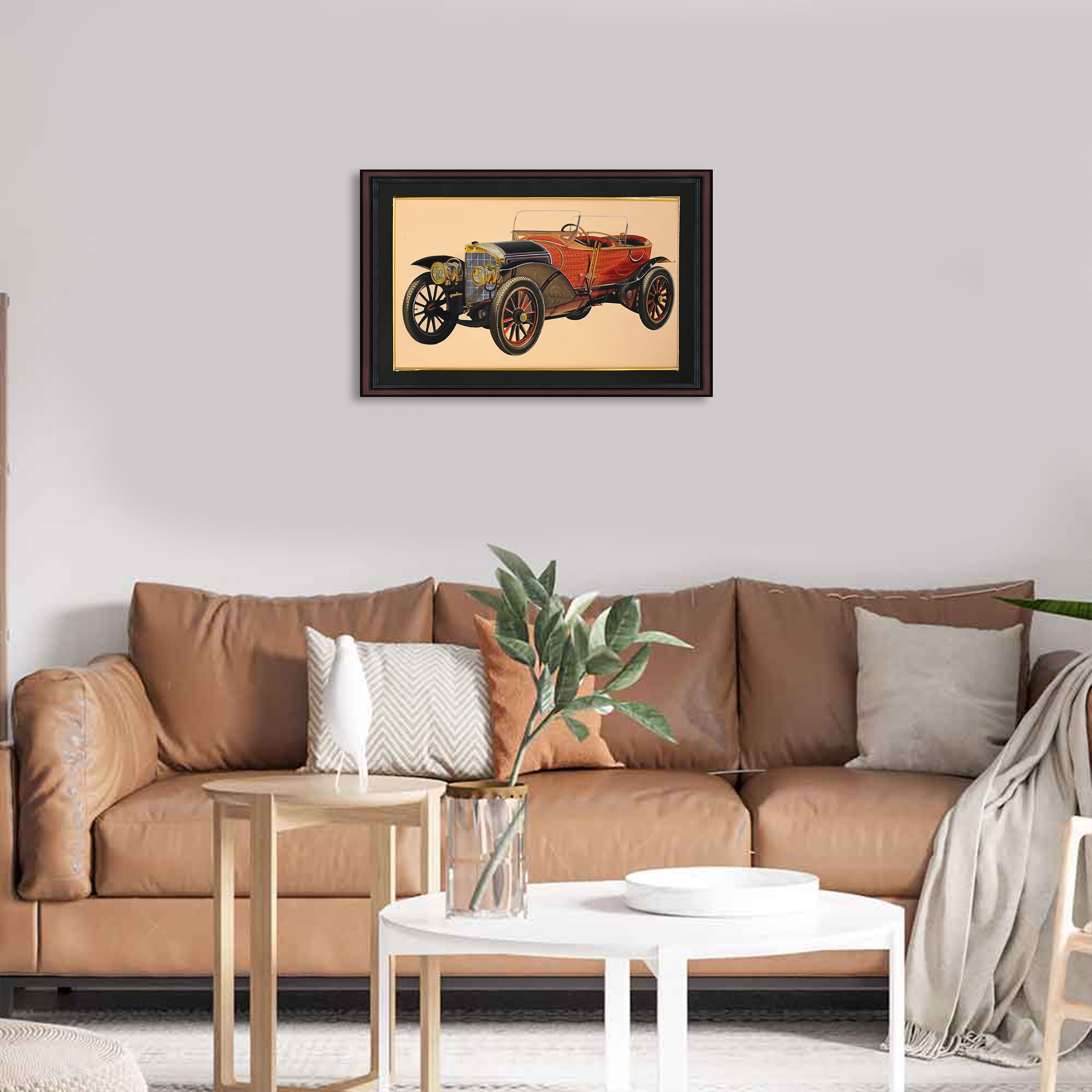 Vintage Touring Car — Indian Miniature on Paper (15×9 in)