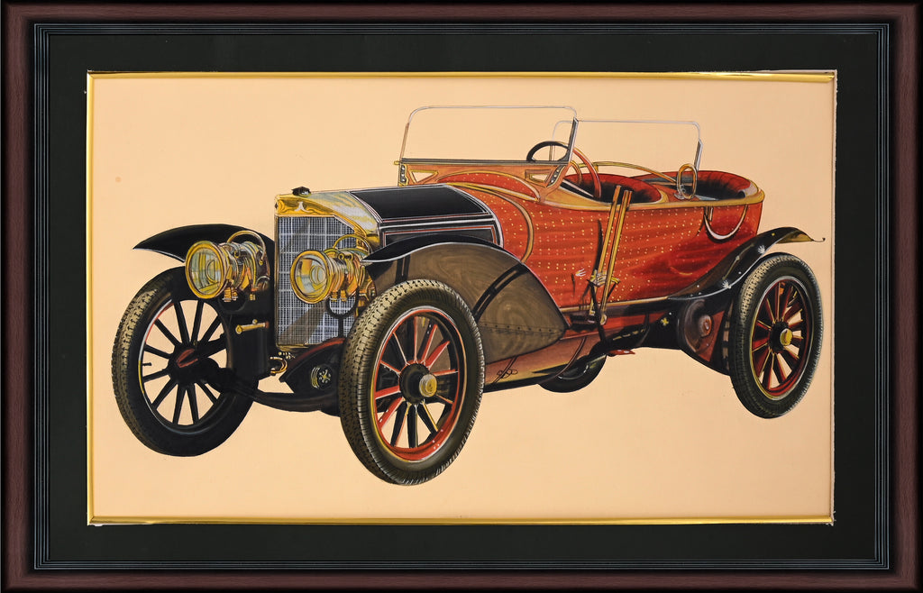 Vintage Touring Car — Indian Miniature on Paper (15×9 in)