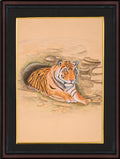 Bengal Tiger at Rest — Hand-Painted Wildlife Miniature on Paper