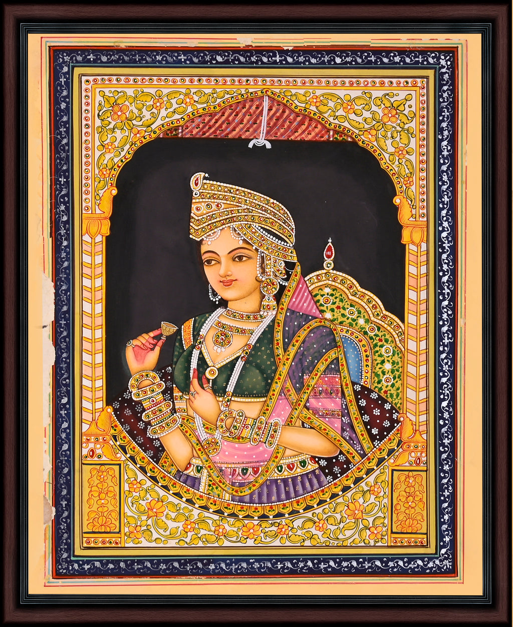 Mughal Noblewoman in Court Dress — Hand-Painted Miniature Portrait on Paper