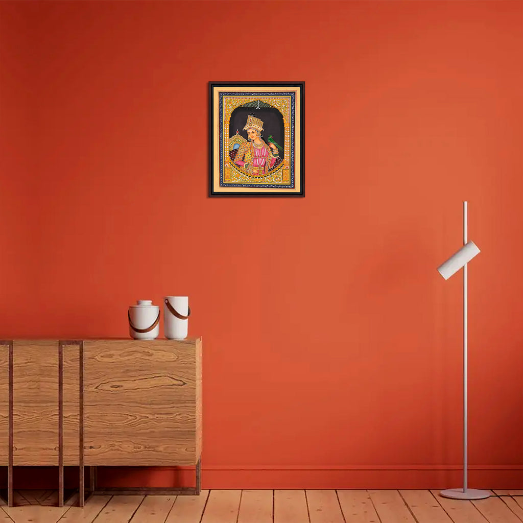 Mughal queen with parrot framed view