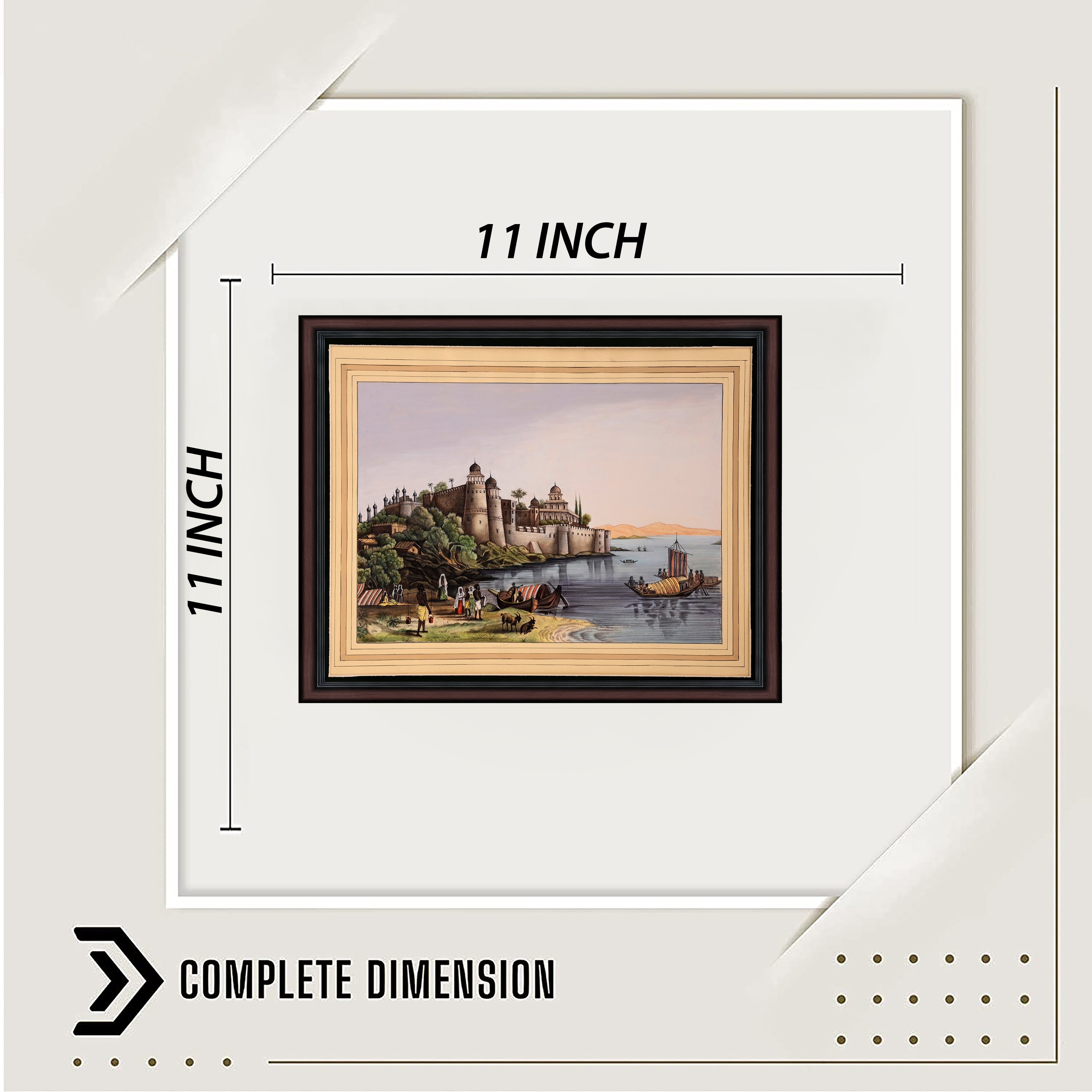 Riverside Fort — Company School Landscape Painting on Paper (12×11 in)