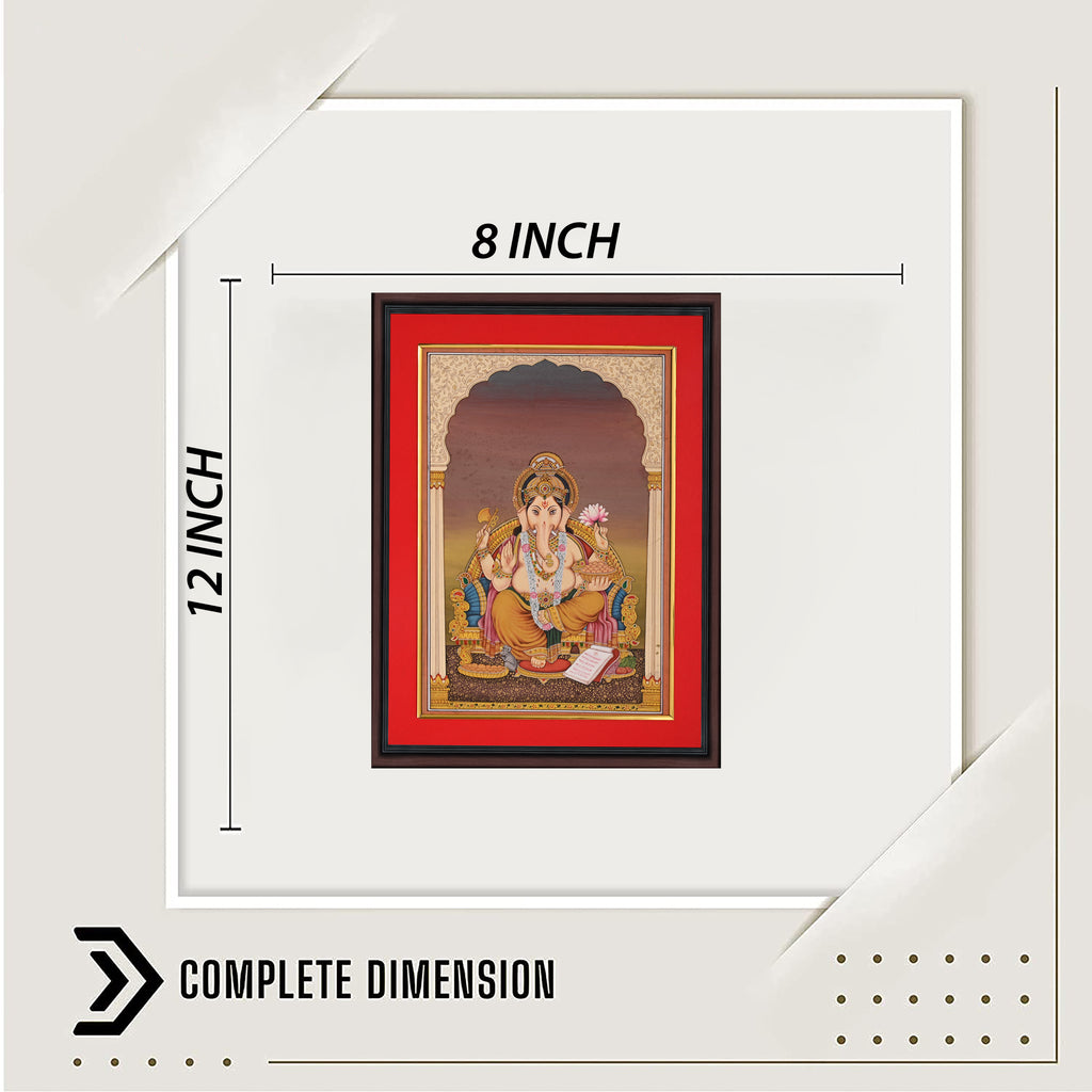 Lord Ganesha Seated under Ornate Arch — Devotional Miniature on Paper (12×8 in)