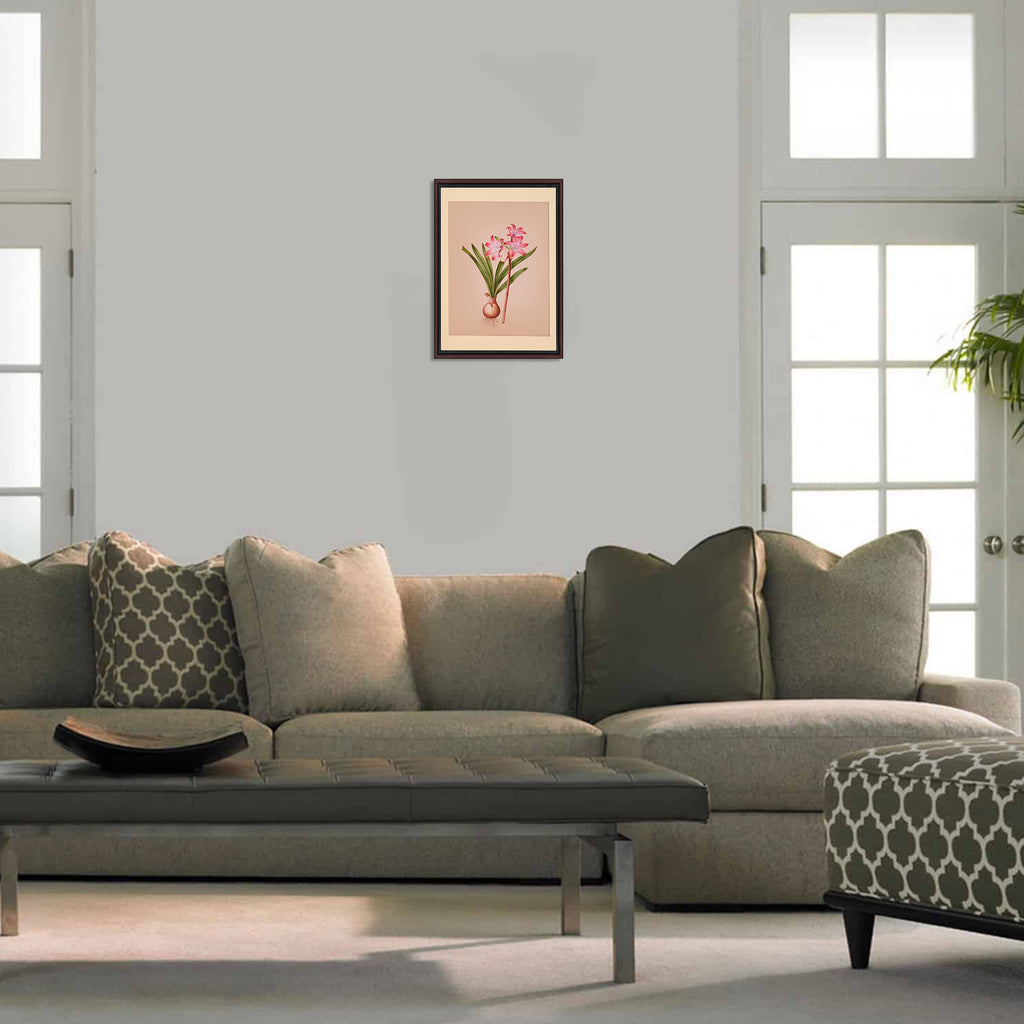Crinum lily painting displayed in hall setting