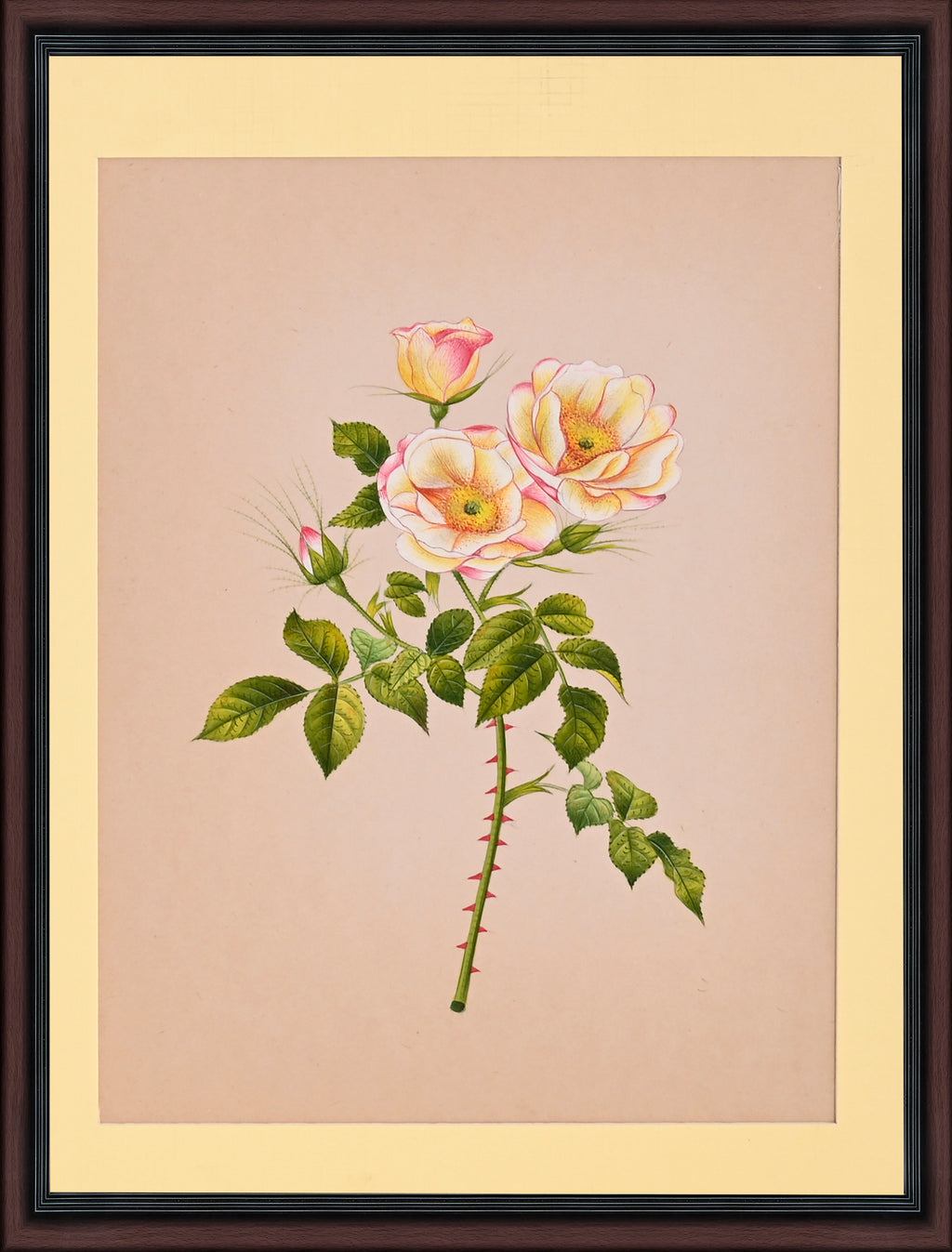 Wild rose paper painting - full view