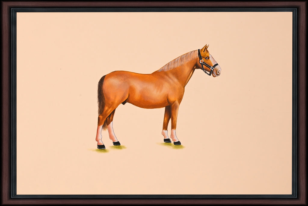 Chestnut horse paper painting - full view
