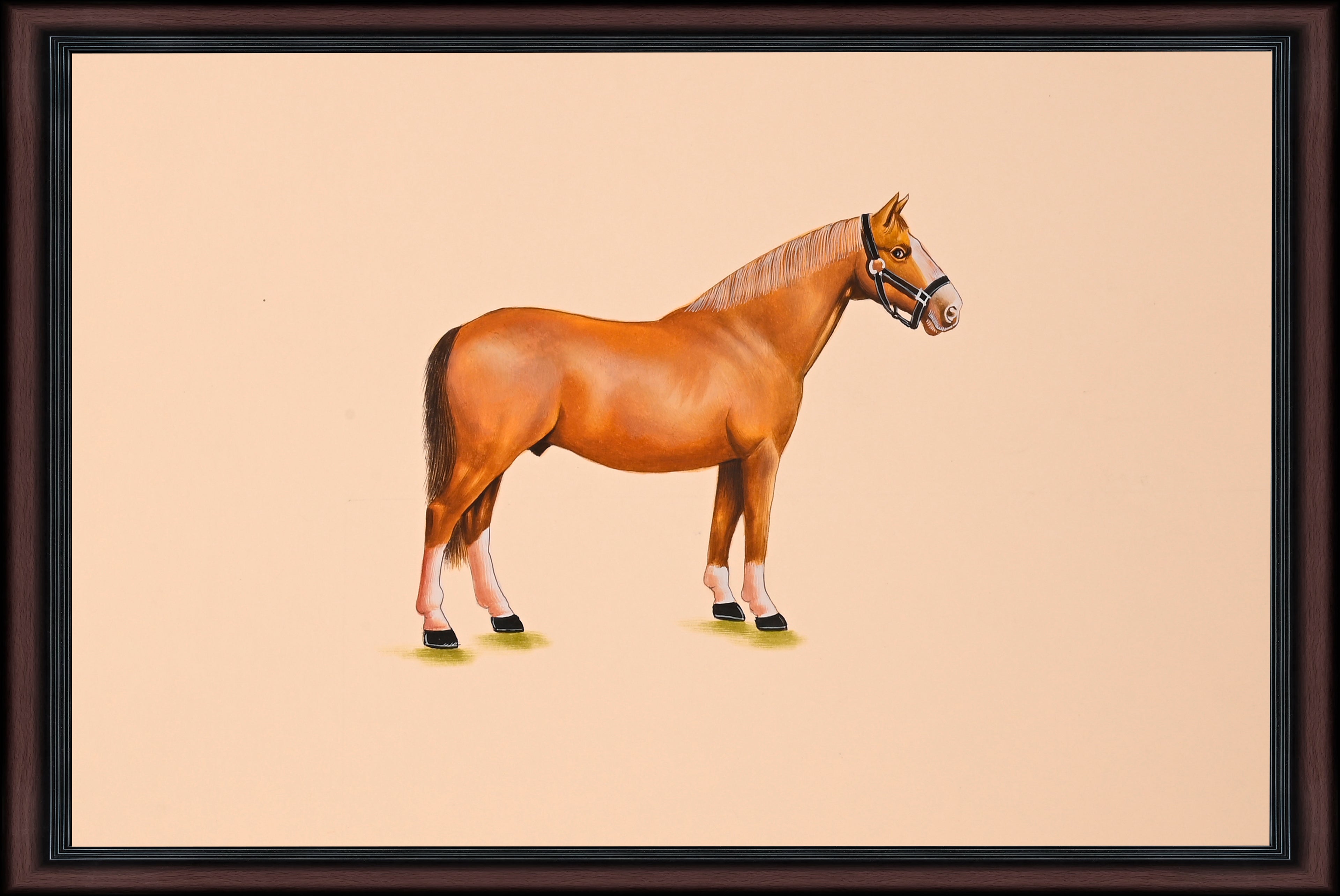 Chestnut horse paper painting - full view