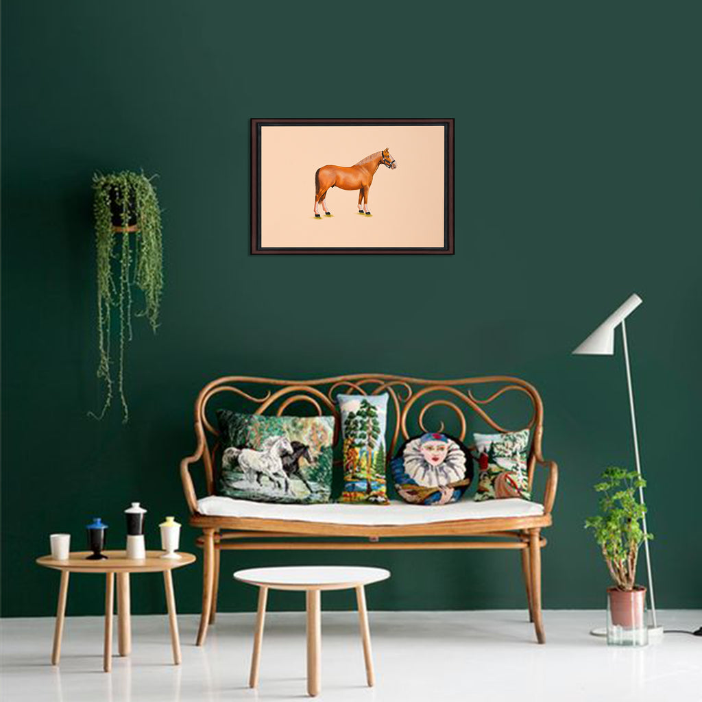 Chestnut horse painting displayed in room setting