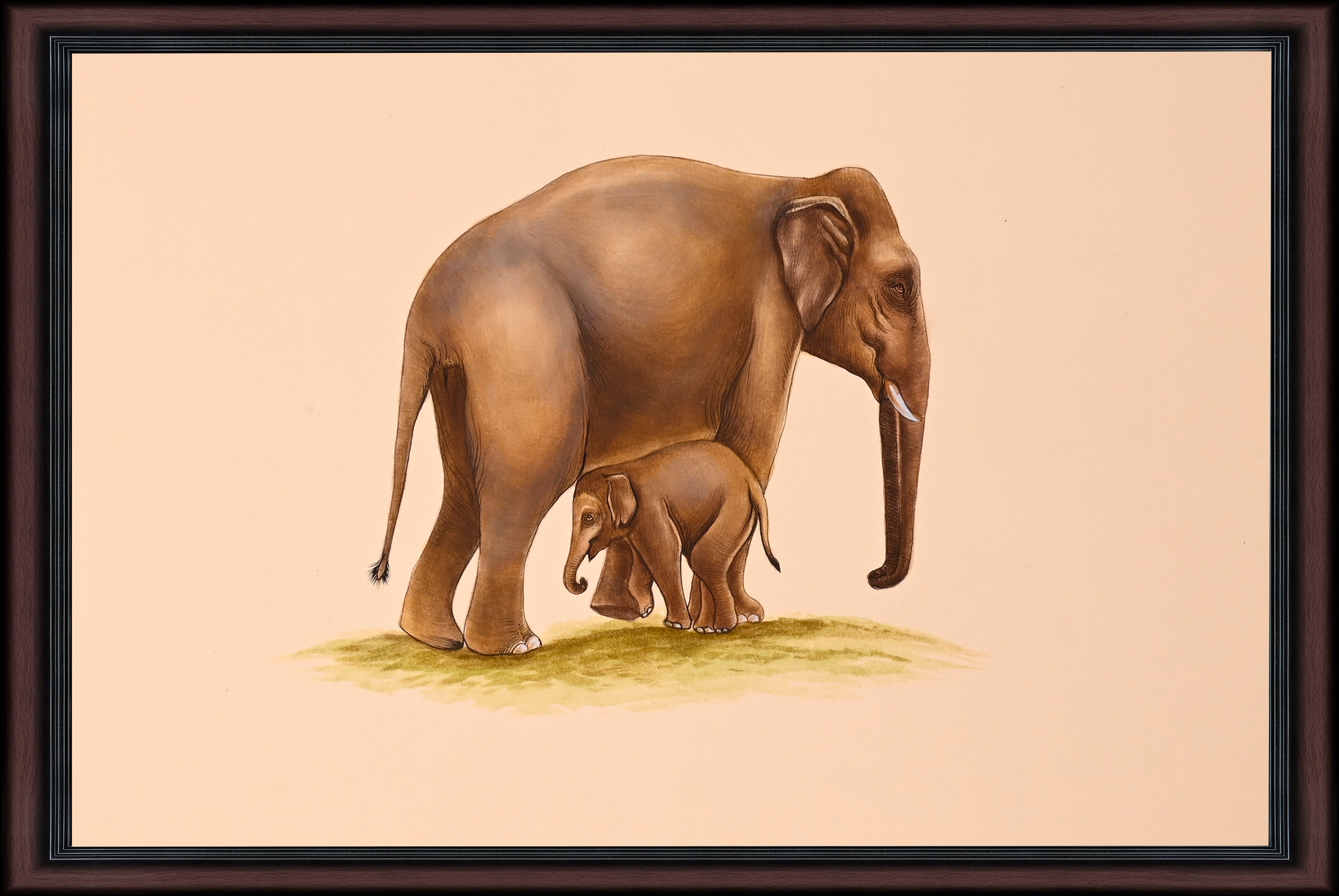 Elephant and calf paper painting - full view
