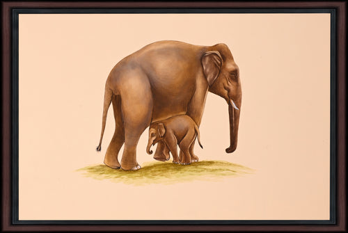 Elephant and calf paper painting - full view