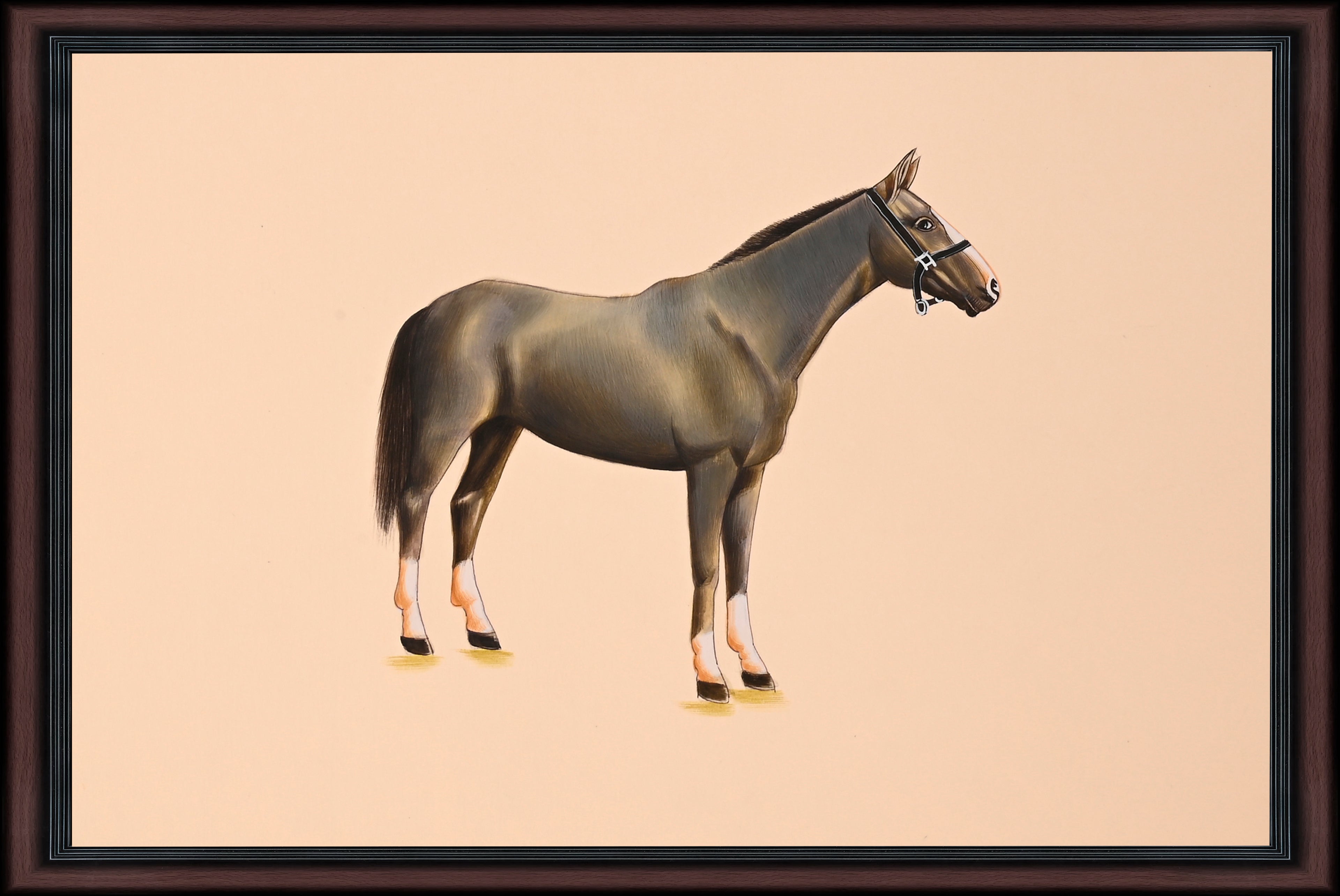 Grey horse paper painting - full view