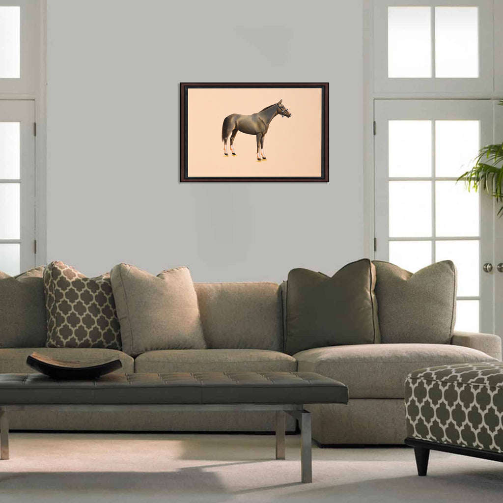 Grey horse painting displayed in hall setting