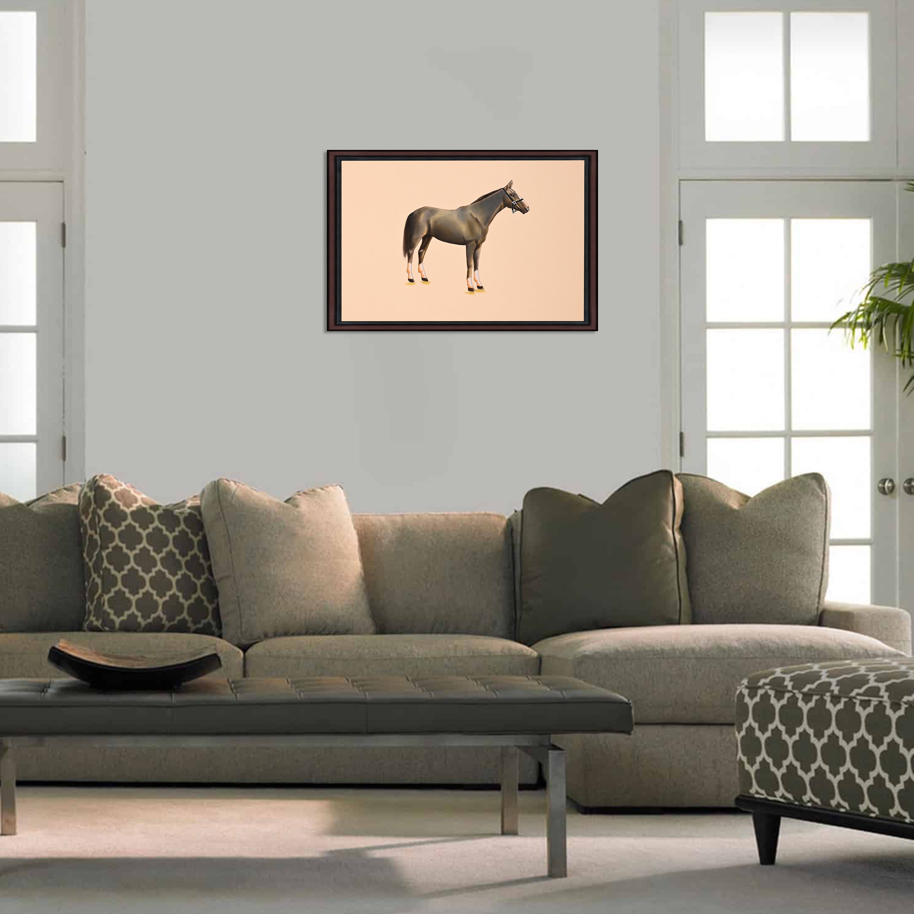 Grey horse painting displayed in hall setting