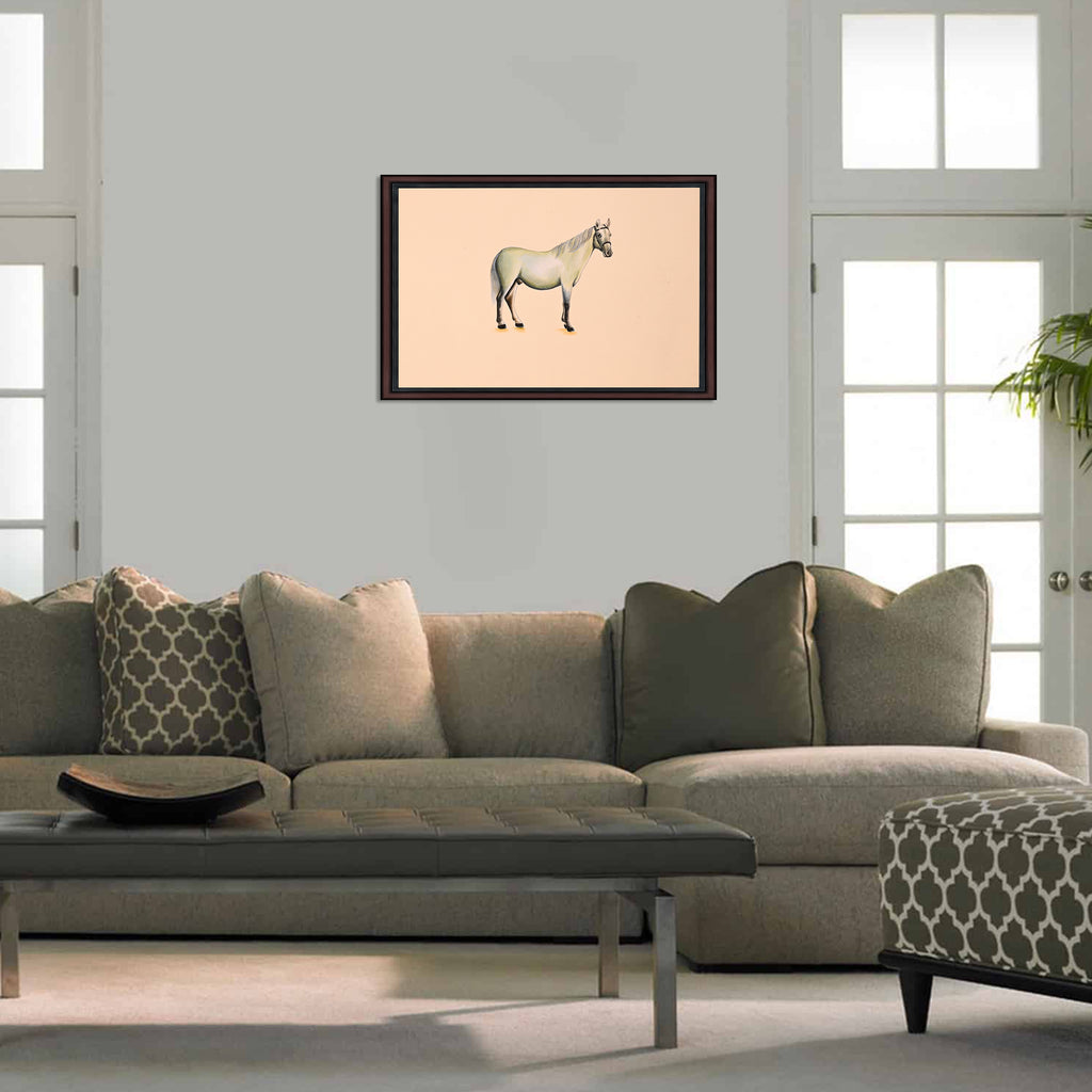 White horse painting displayed in hall setting