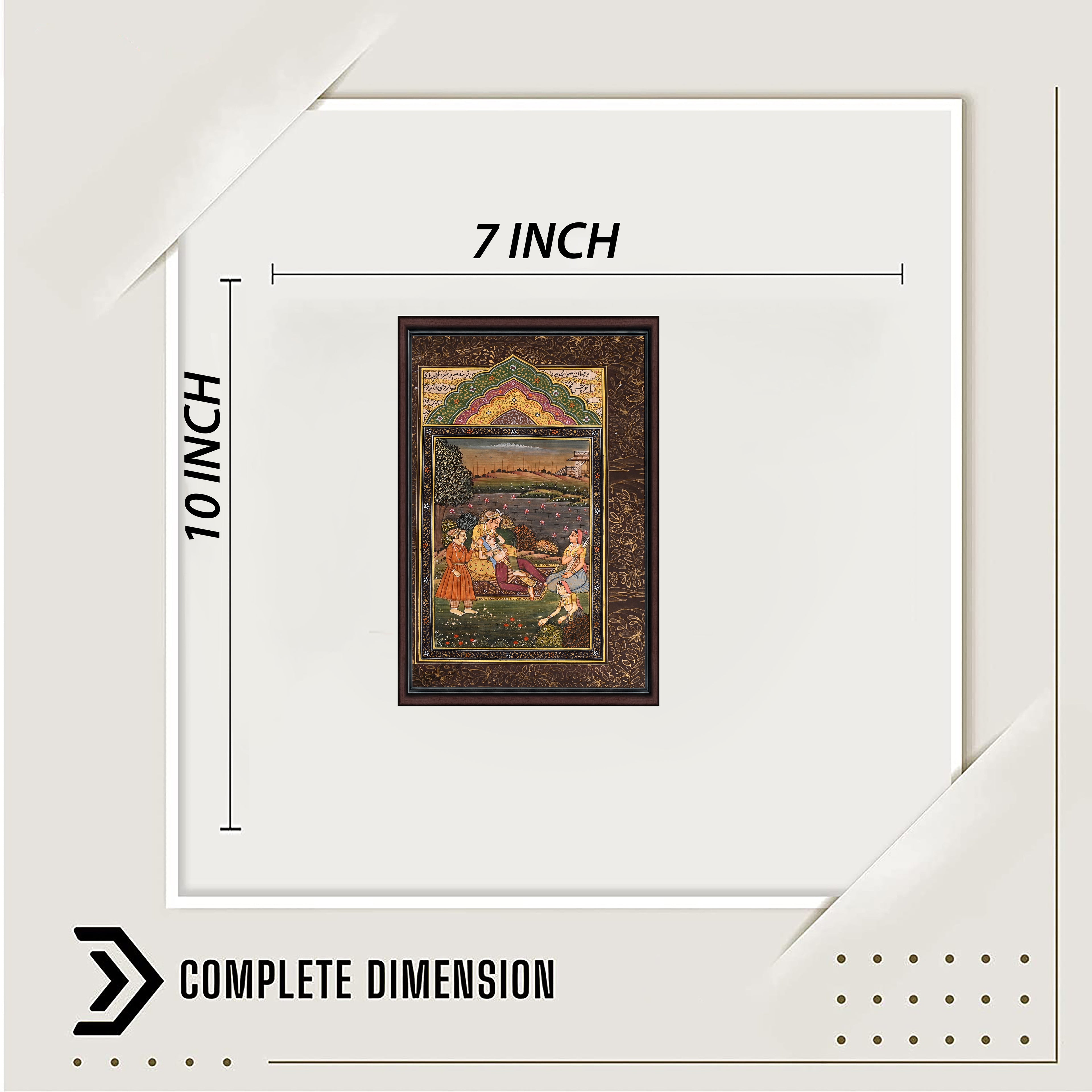 Dimensions view — 10×7 inch Mughal miniature painting