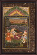 Nayaka Reclining by the Lotus Pool — Mughal Miniature 10×7