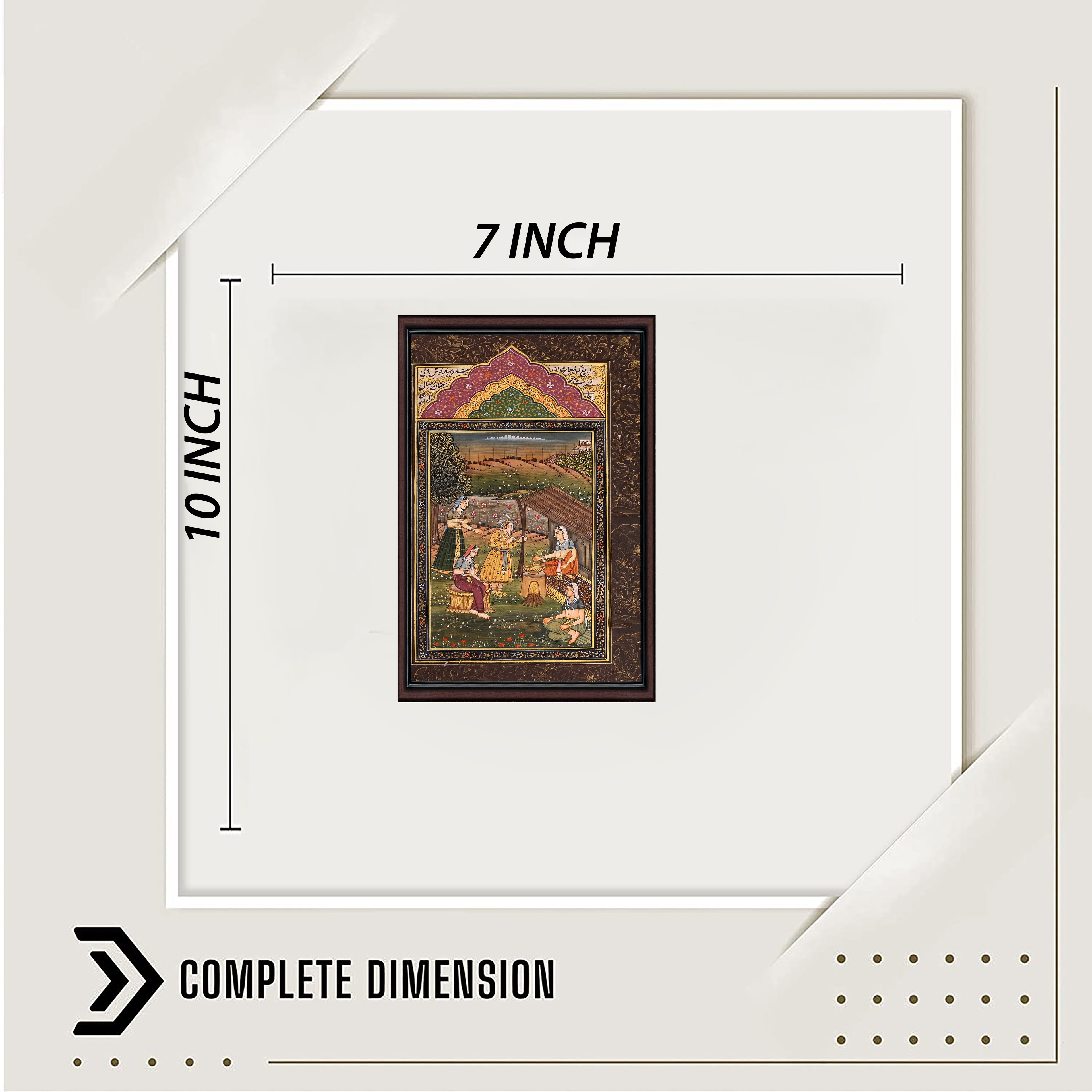 Dimensions view — 10×7 inch Mughal miniature painting