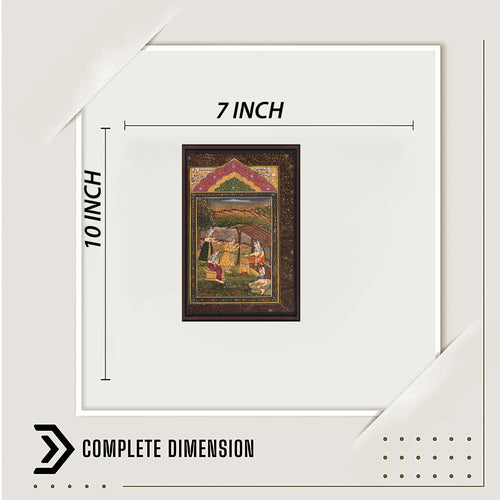 Dimensions view — 10×7 inch Mughal miniature painting