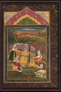 Ladies at the Garden Pavilion — Mughal Miniature 10×7