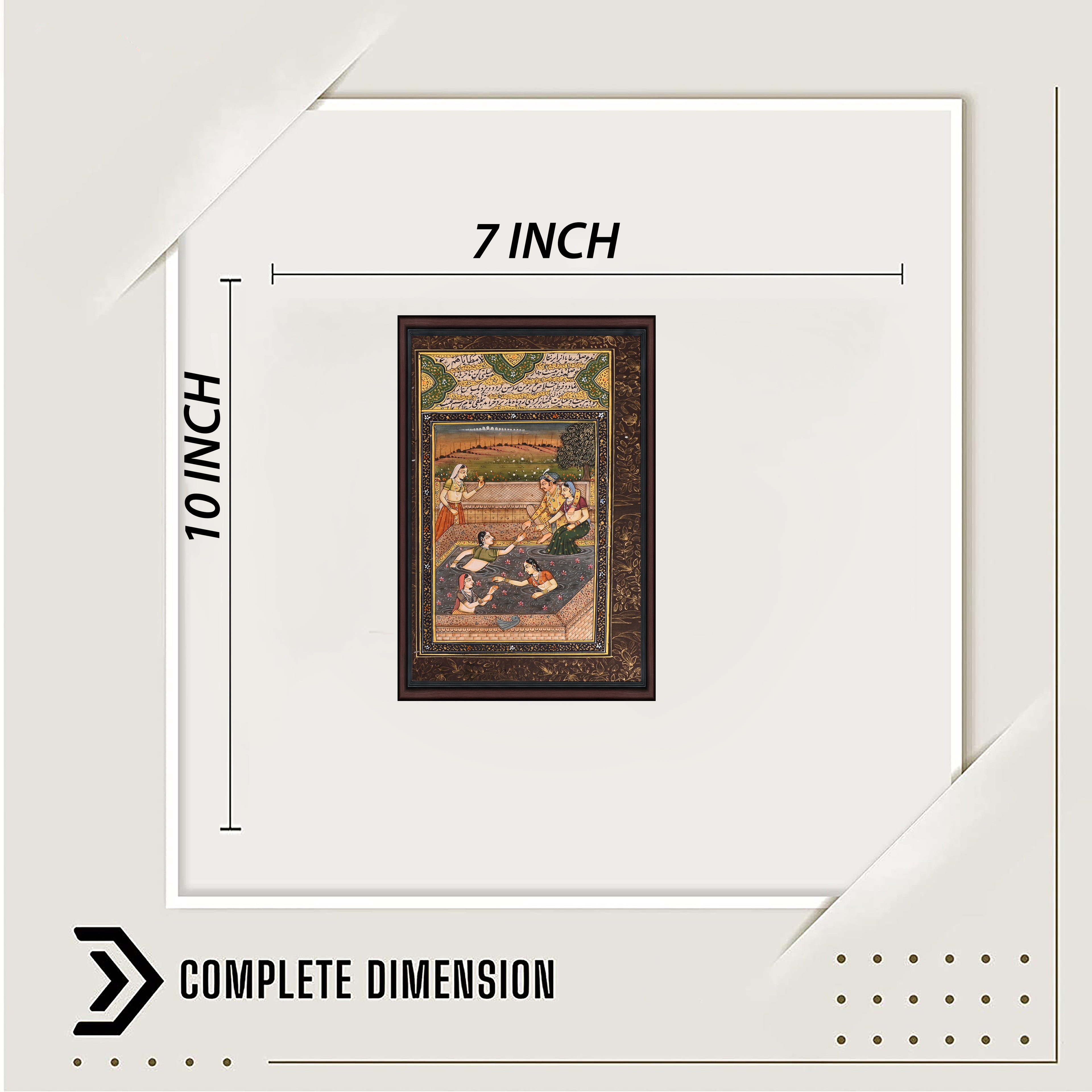 Dimensions view — 10×7 inch Mughal miniature painting