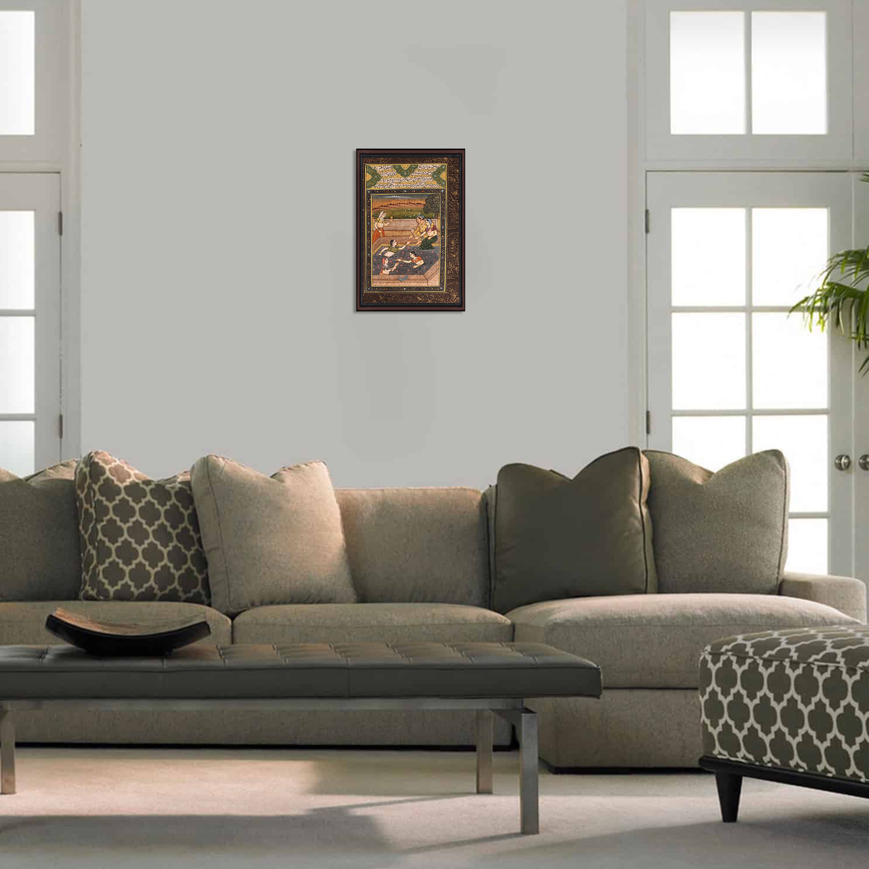 Hall display — Mughal miniature in home setting