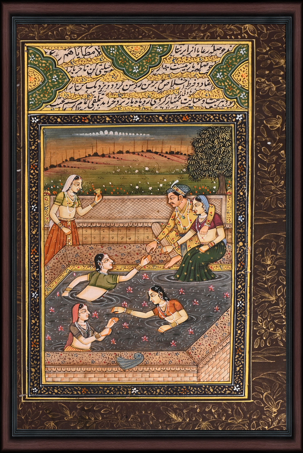 Royal Bathing in the Hauz — Mughal Miniature 10×7
