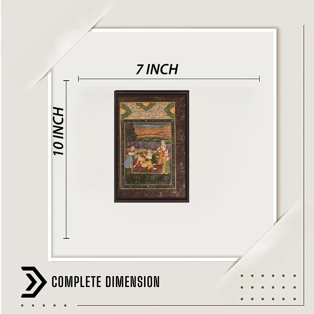 Dimensions view — 10×7 inch Mughal miniature painting