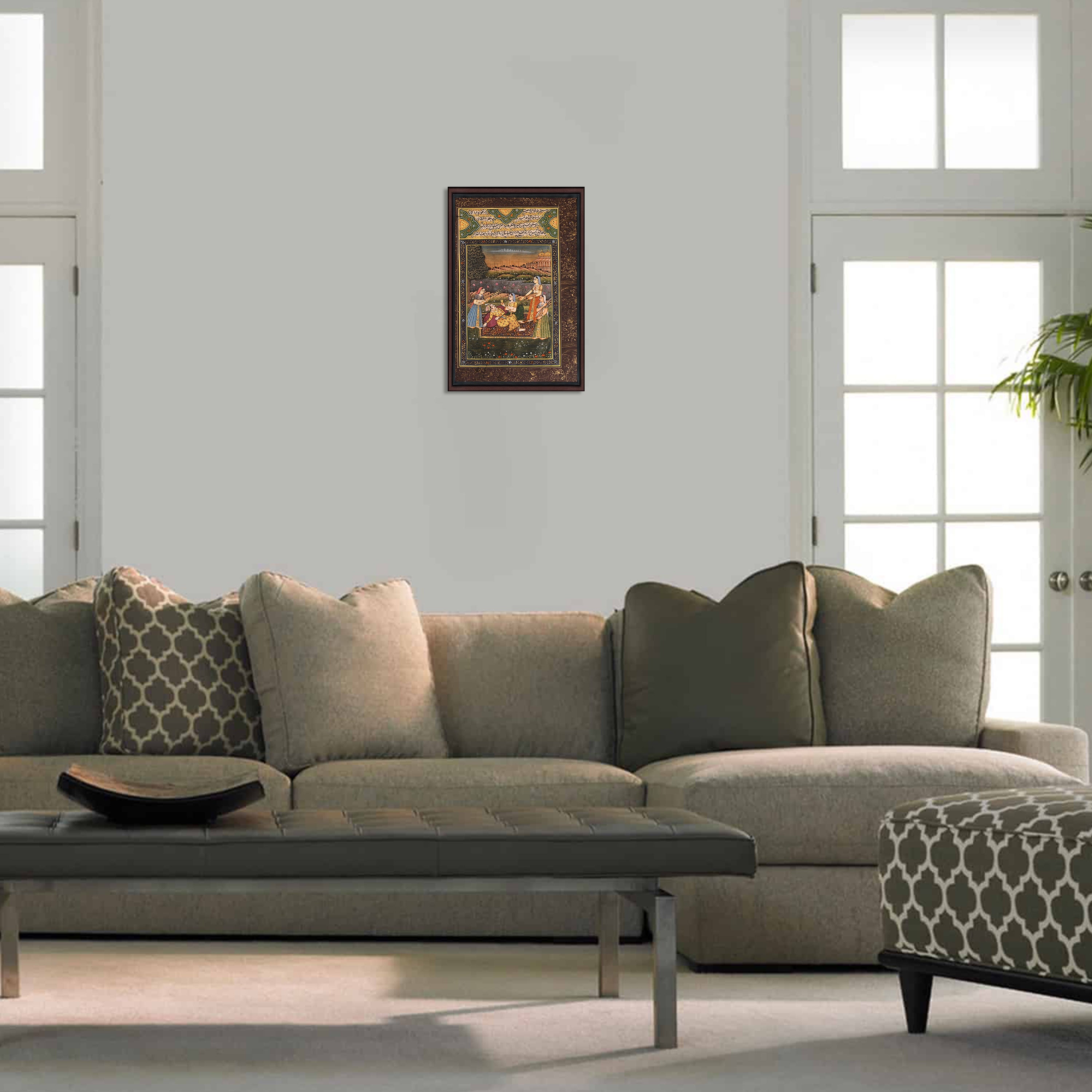 Hall display — Mughal miniature in home setting