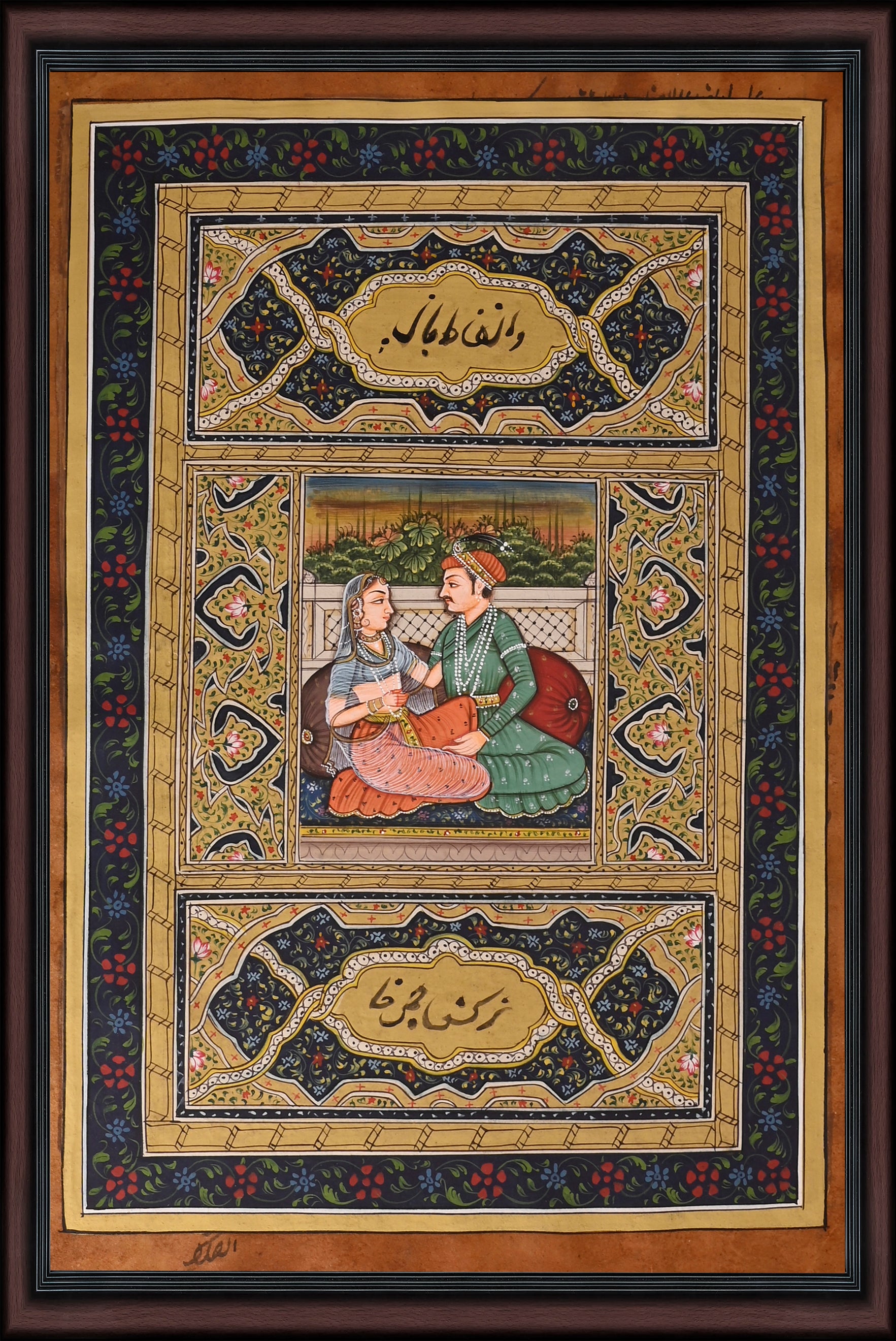 Lovers' Tryst — Mughal Muraqqa Album Leaf 10×7