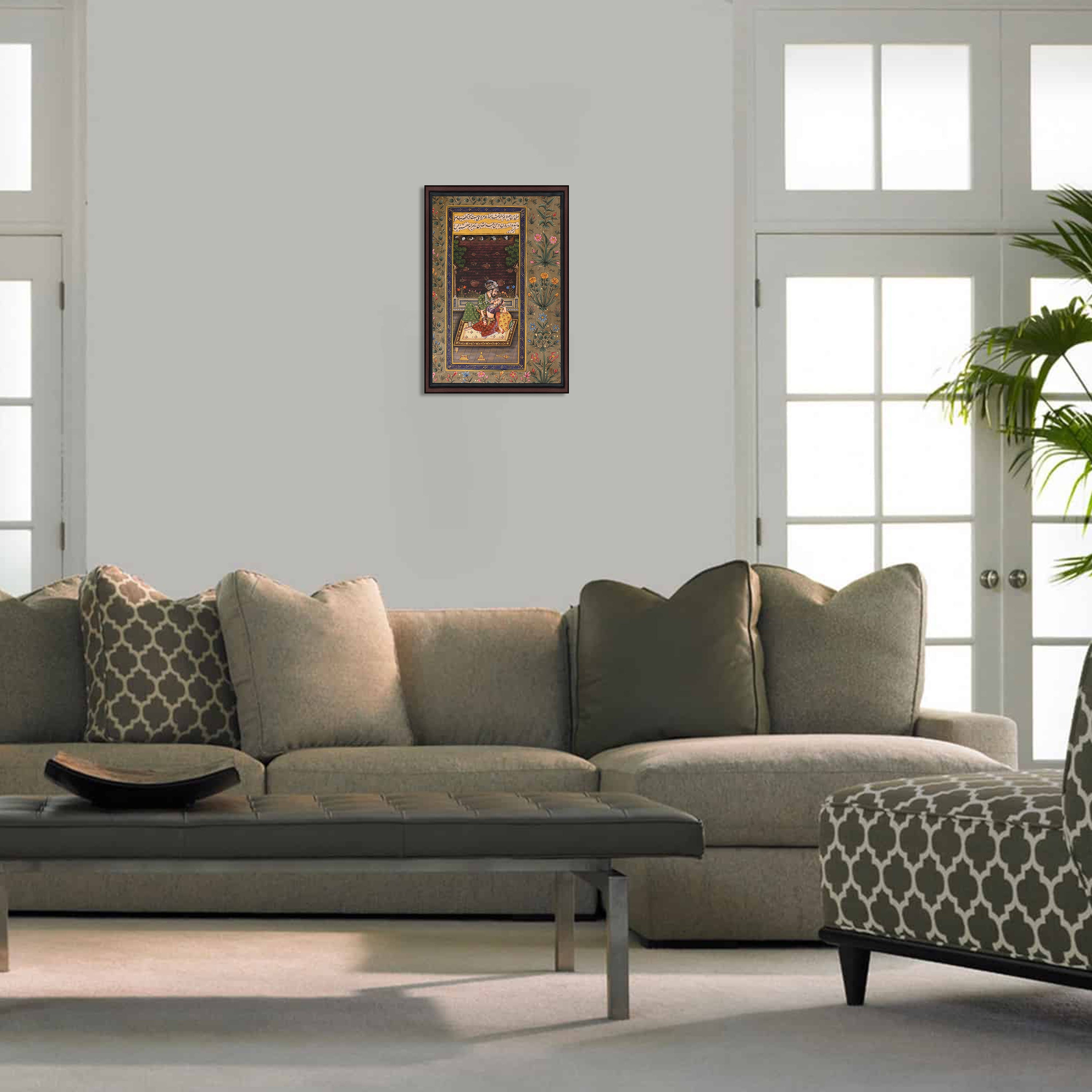 Hall display — Mughal miniature in home setting