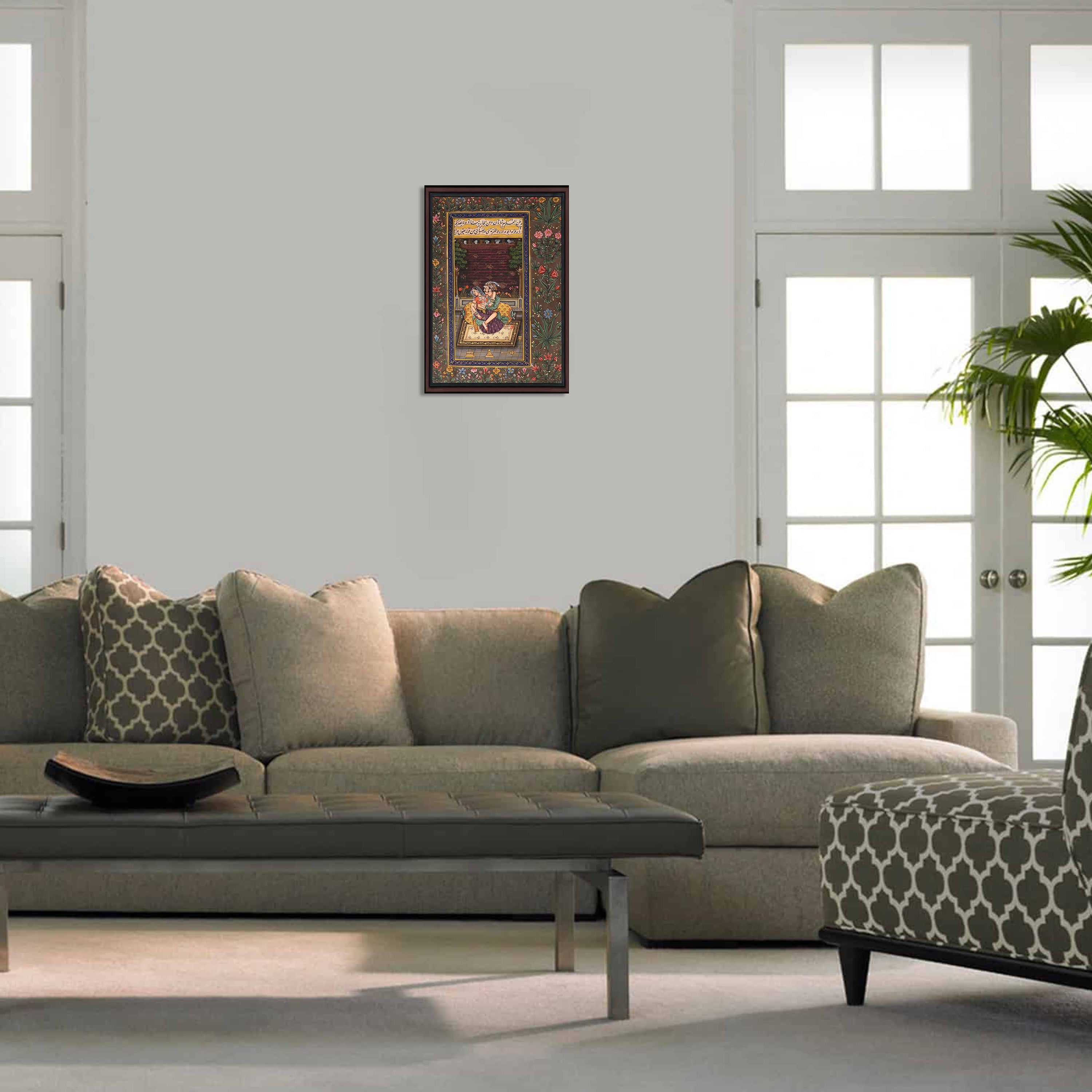 Hall display — Mughal miniature in home setting