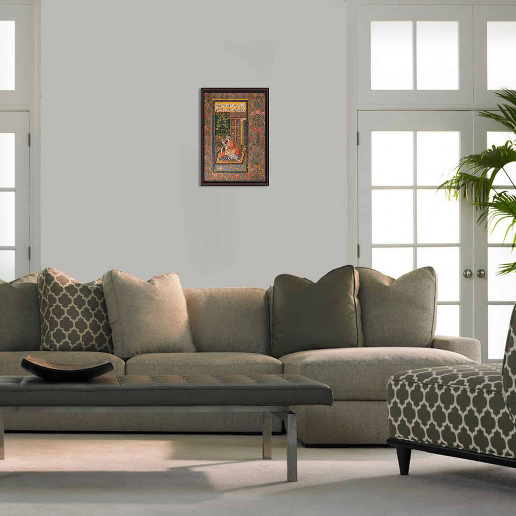 Hall display — Mughal miniature in home setting
