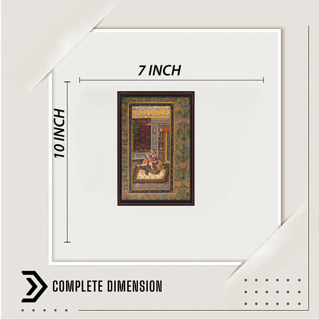 Dimensions view — 10×7 inch Mughal floral border miniature