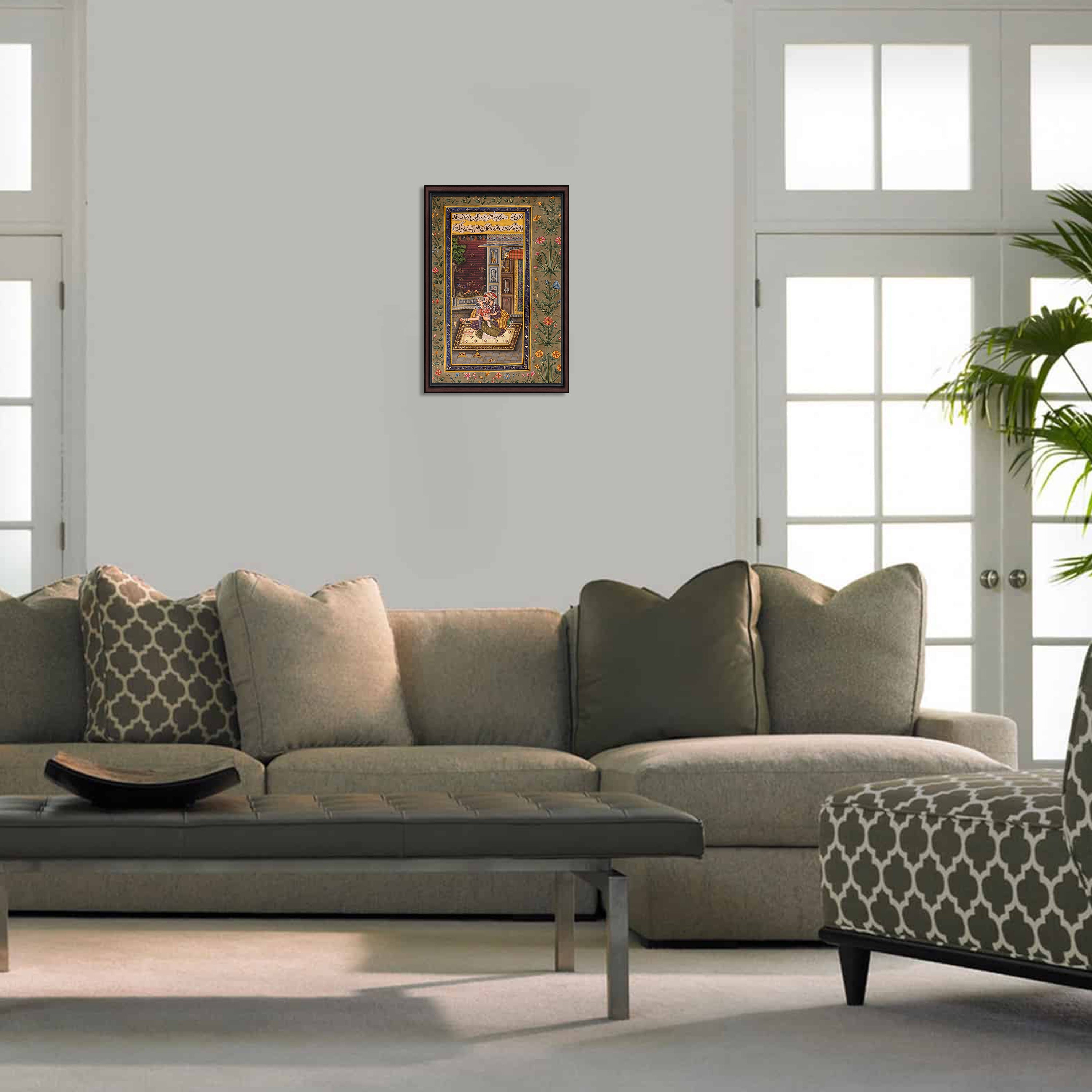 Hall display — Mughal miniature in home setting