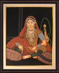 Rajput Queen with Huqqa — Hand-Painted Miniature Portrait on Paper