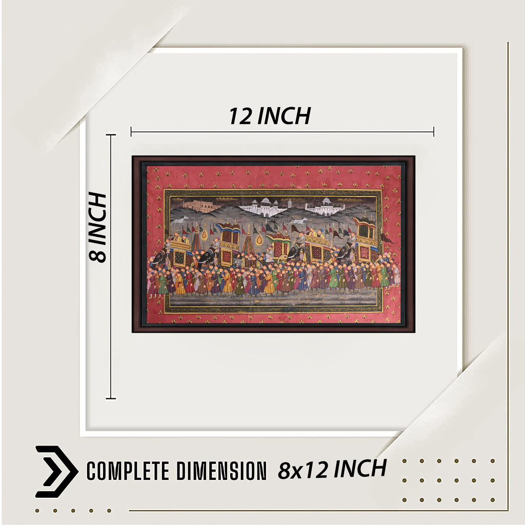 Mughal procession painting with dimensions
