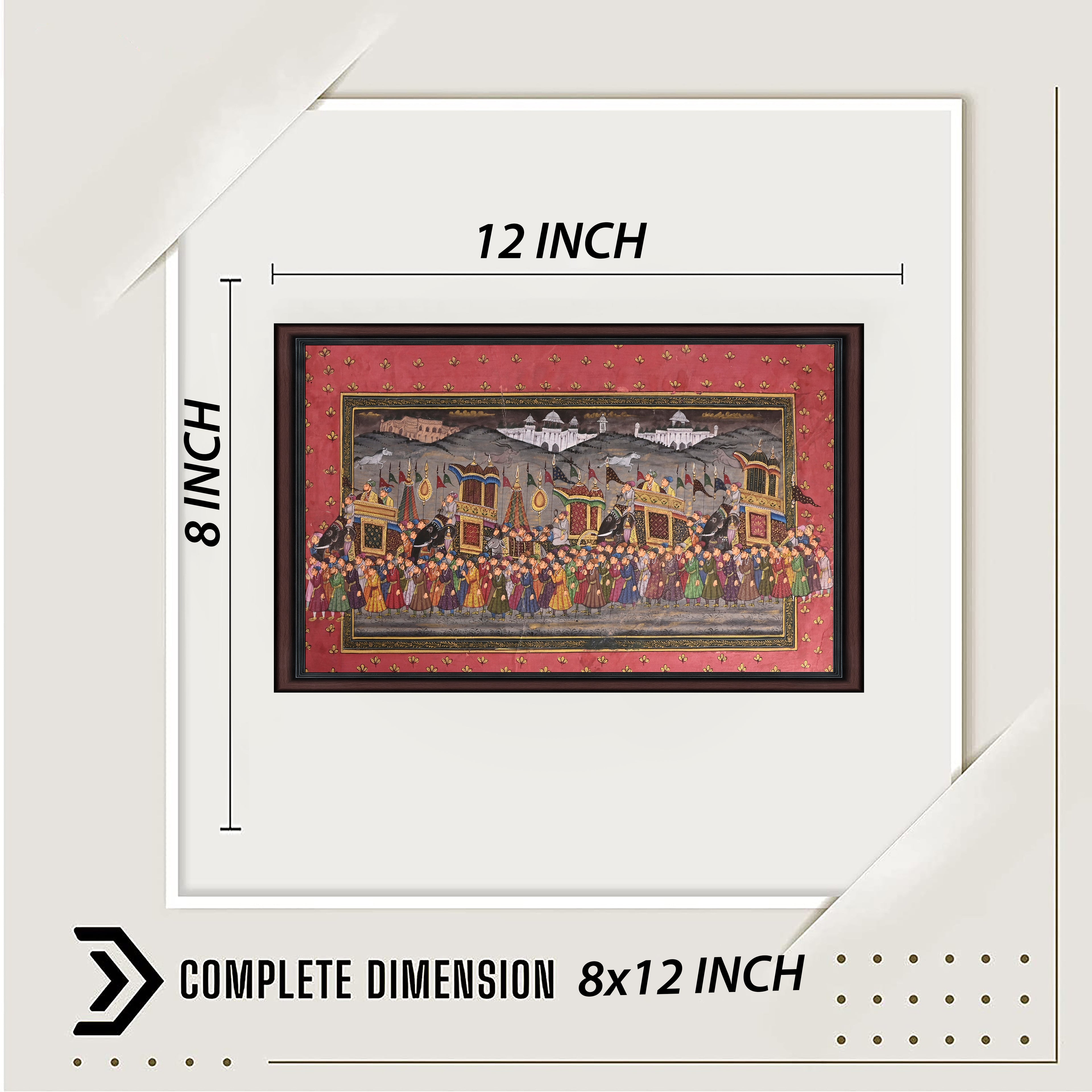 Mughal procession painting with dimensions