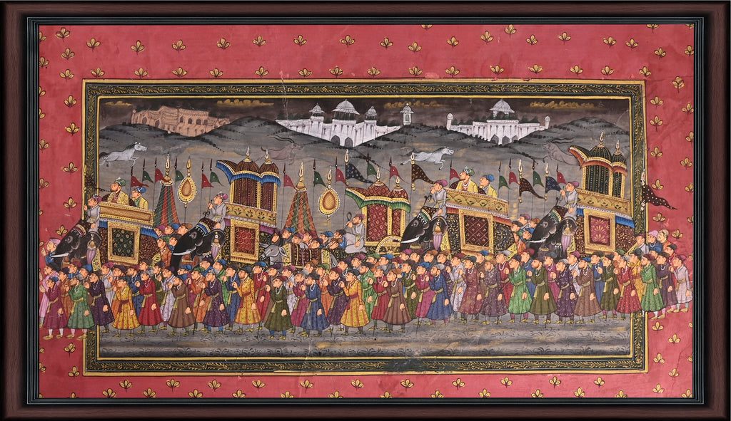 Mughal procession paper painting - full view