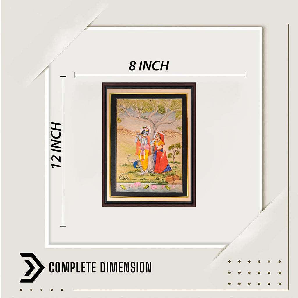 Radha Krishna under the Kadamba Tree — Miniature on Paper (12×8 in)