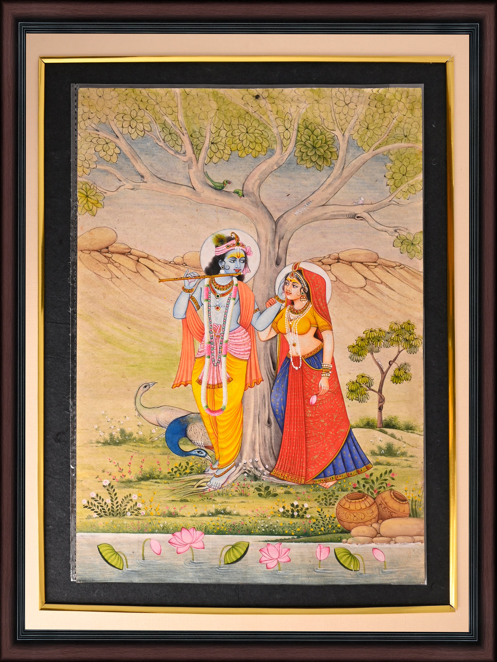 Radha Krishna under the Kadamba Tree — Miniature on Paper (12×8 in)