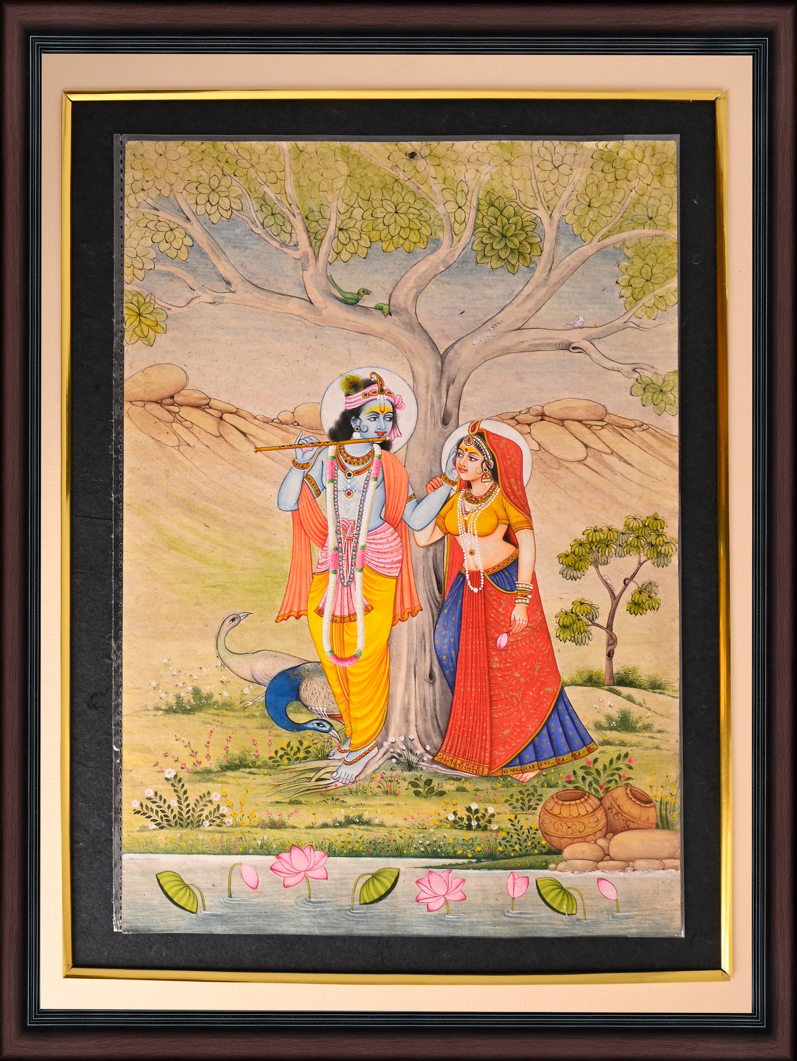 Radha Krishna under the Kadamba Tree — Miniature on Paper (12×8 in)