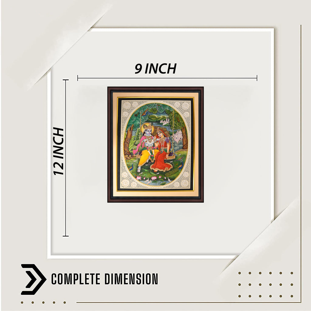 Radha Krishna on the Swing — Miniature on Paper (12×9 in)