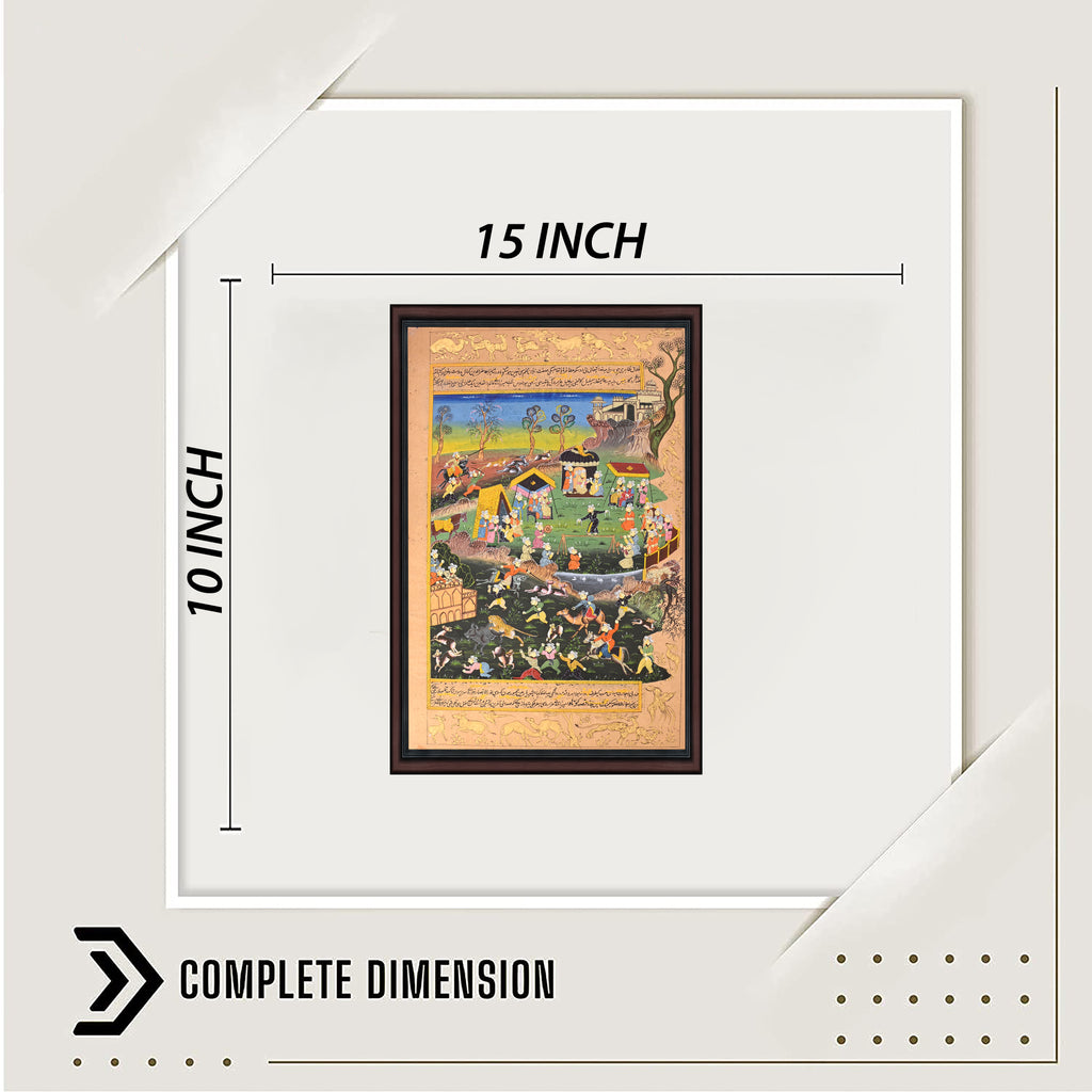 Mughal Royal Hunt — Manuscript Painting on Paper (15×9 in)