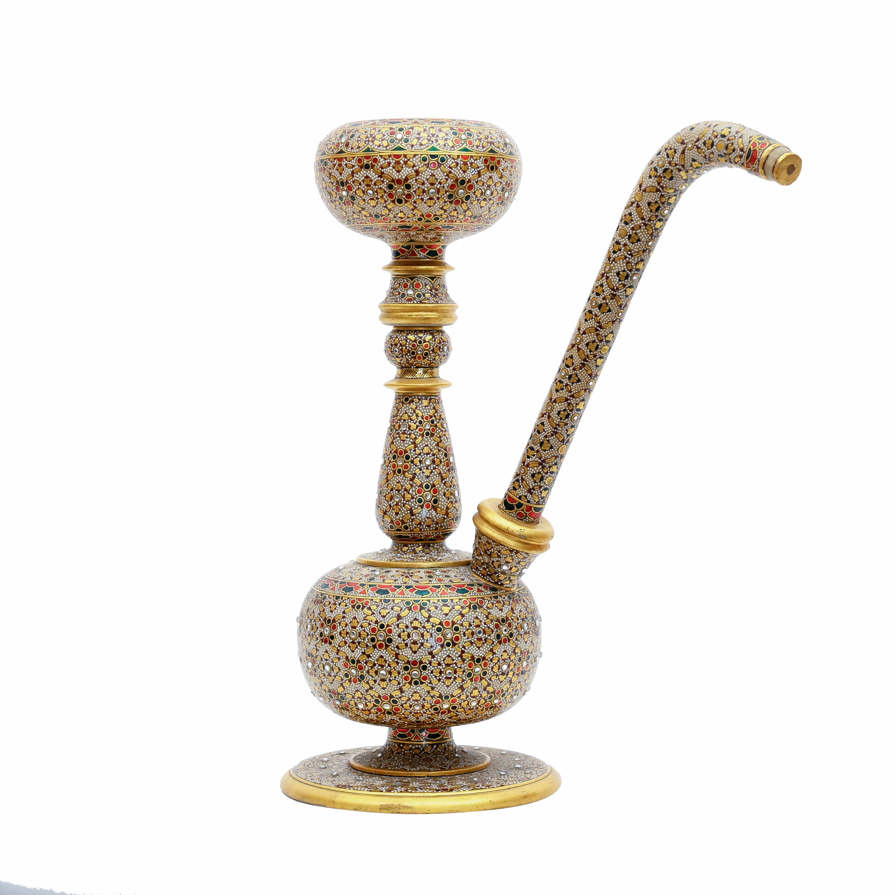 Handcrafted Mughal Art Hookah - Gold Embossed Floral & Peacock Medallion Design