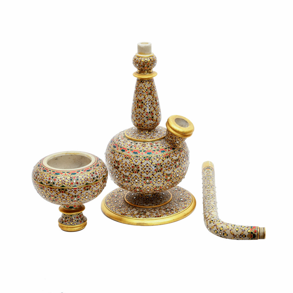 Handcrafted Mughal Art Hookah - Gold Embossed Floral & Peacock Medallion Design