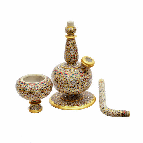 Handcrafted Mughal Art Hookah - Gold Embossed Floral & Peacock Medallion Design