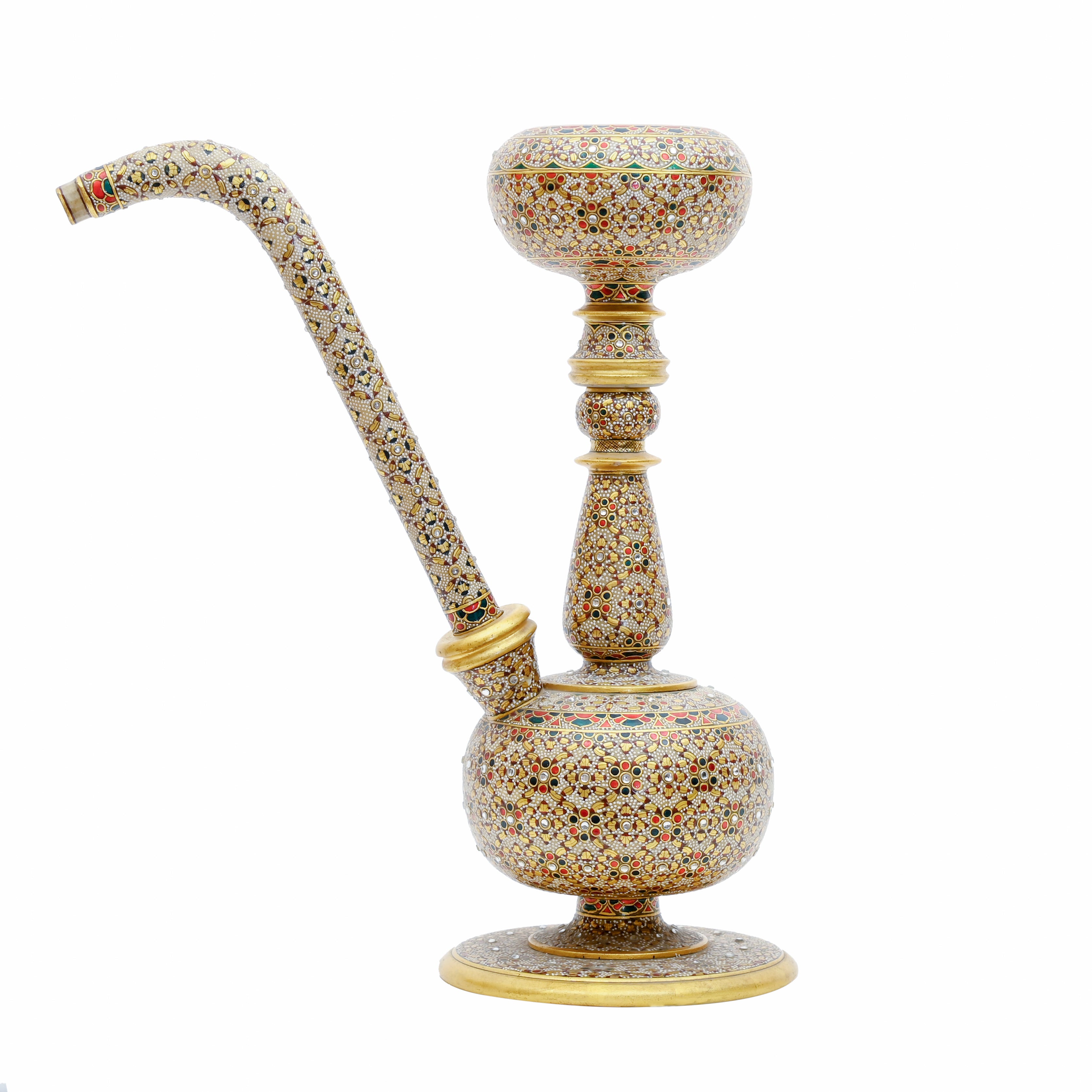 Handcrafted Mughal Art Hookah - Gold Embossed Floral & Peacock Medallion Design