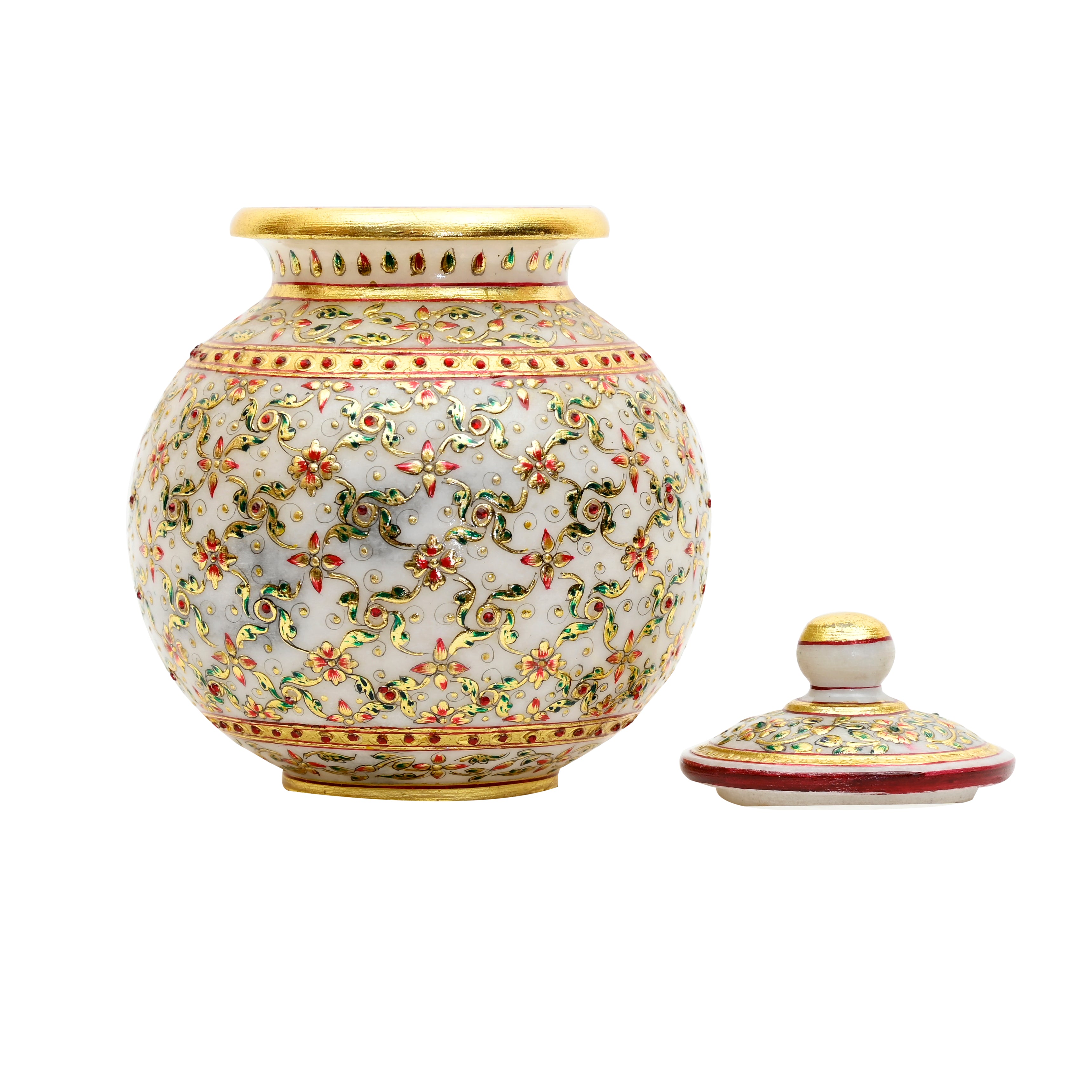 Makrana Marble Decorative Pot with Hand-Painted Gold Work