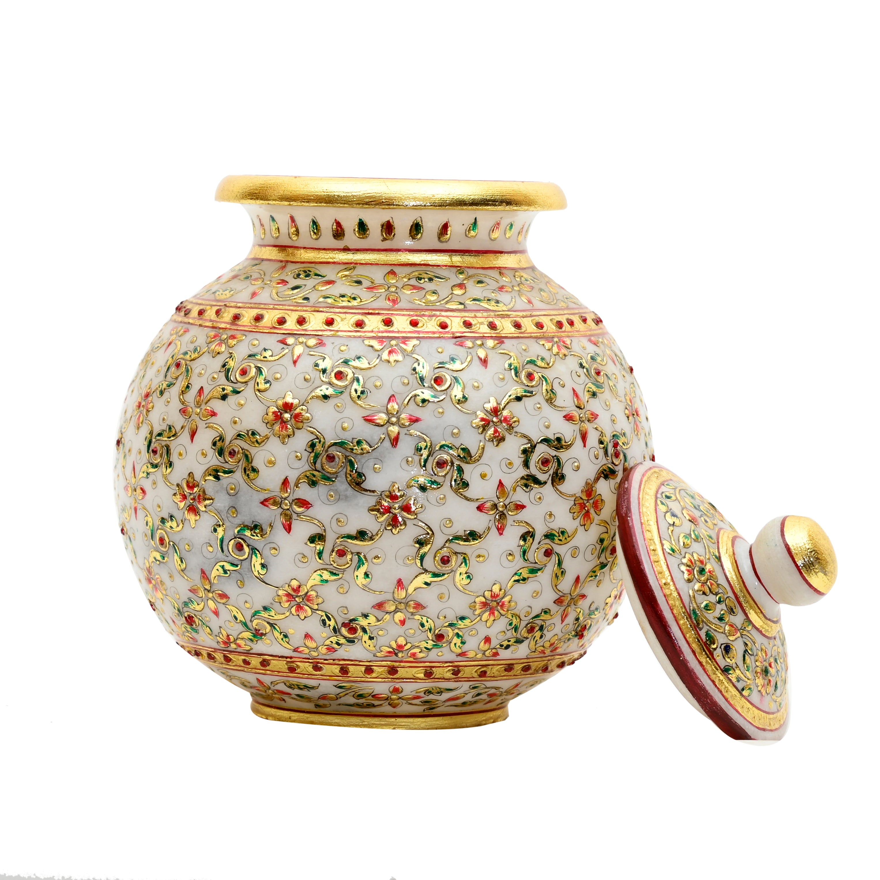 Makrana Marble Decorative Pot with Hand-Painted Gold Work